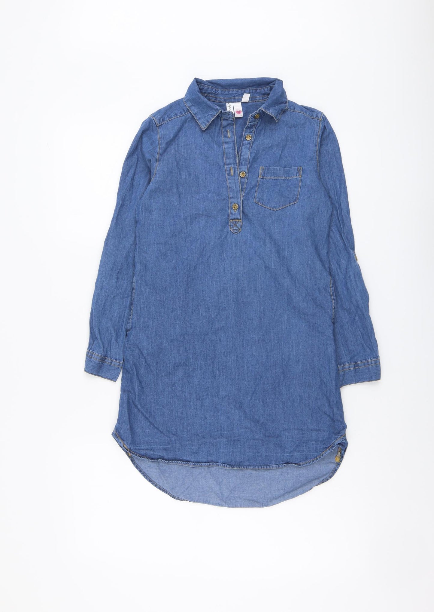 Japna Kids Girls Blue Cotton A-Line Size 10 Years Collared Button