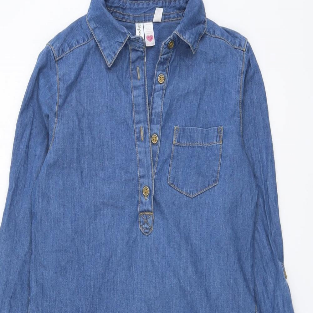 Japna Kids Girls Blue Cotton A-Line Size 10 Years Collared Button