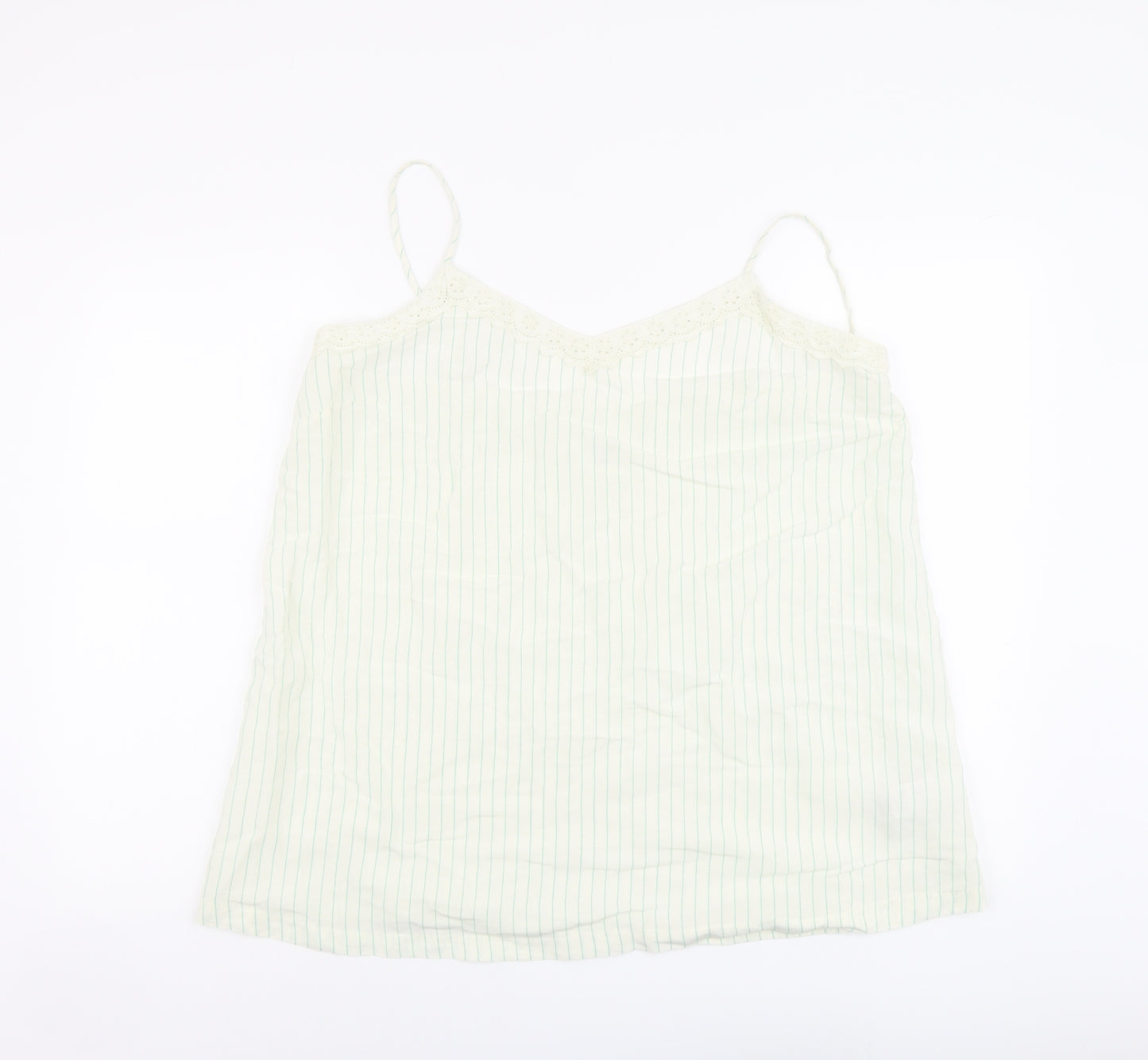 Marks and Spencer Womens Beige Striped Viscose Basic Tank Size 18 V-Neck