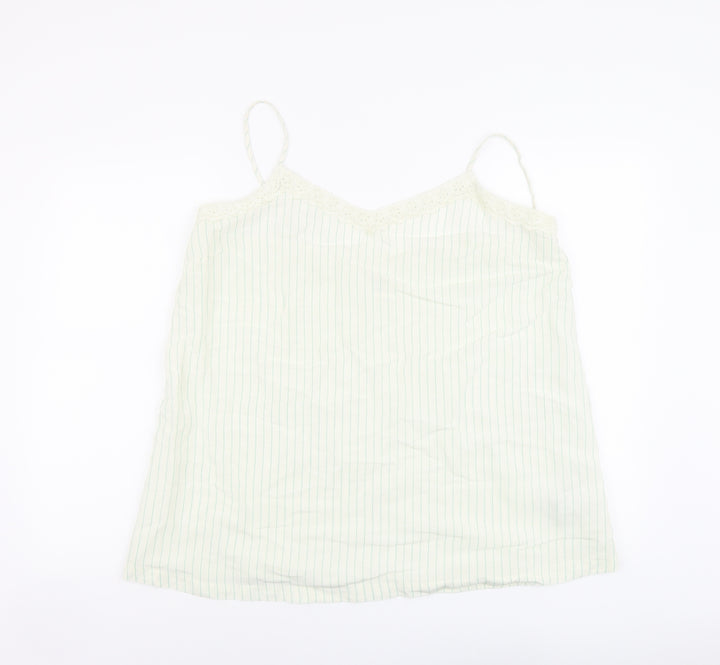 Marks and Spencer Womens Beige Striped Viscose Basic Tank Size 18 V-Neck