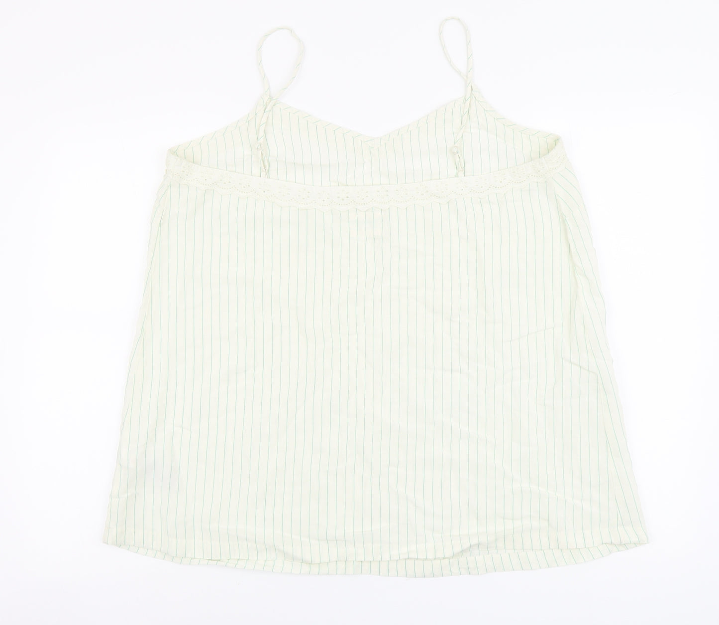 Marks and Spencer Womens Beige Striped Viscose Basic Tank Size 18 V-Neck