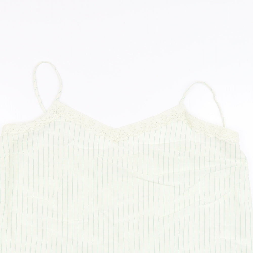 Marks and Spencer Womens Beige Striped Viscose Basic Tank Size 18 V-Neck