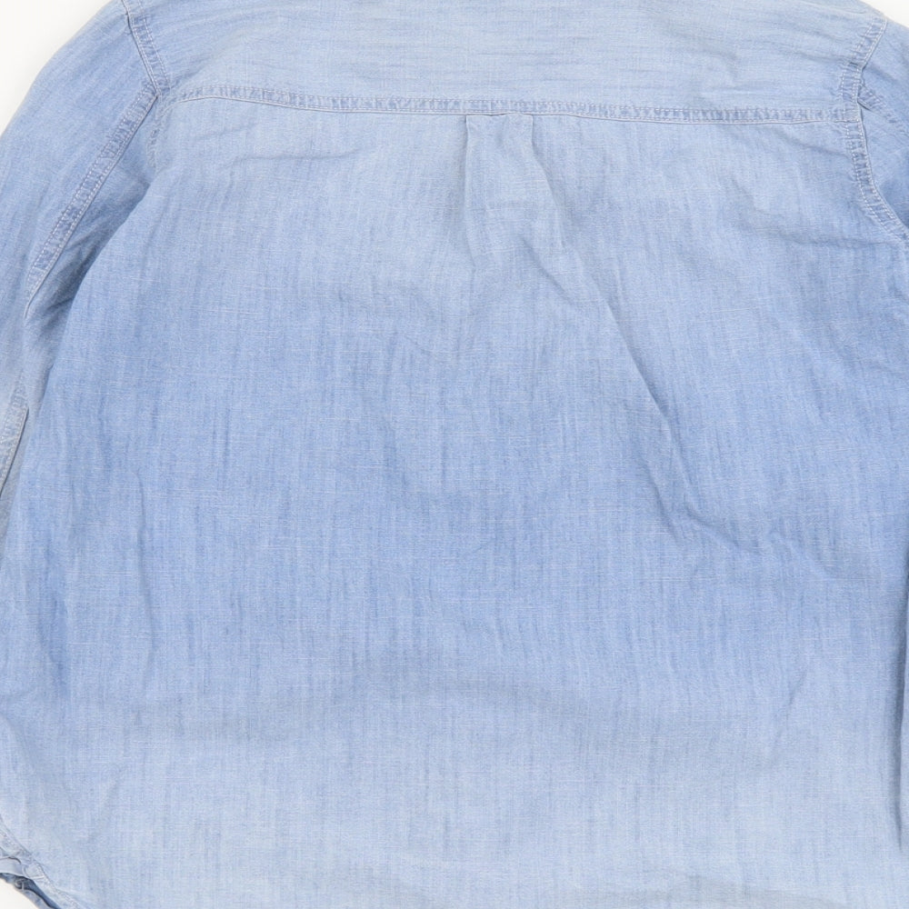 Dorothy Perkins Womens Blue Cotton Basic Button-Up Size 12 Collared