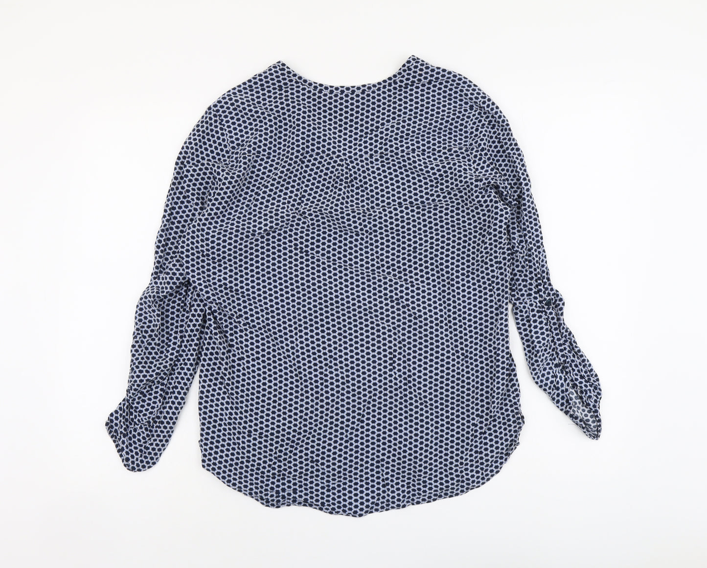 Oslen Womens Blue Geometric Viscose Basic Blouse Size 16 V-Neck