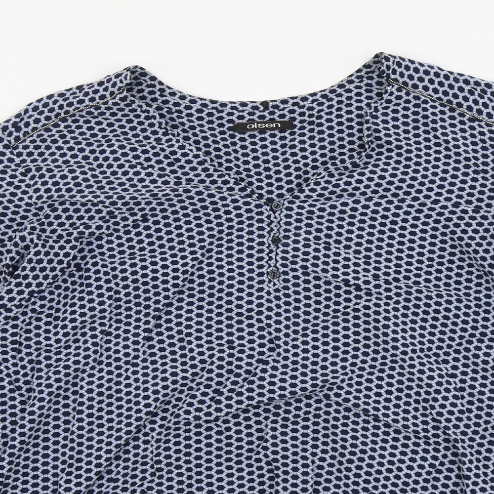 Oslen Womens Blue Geometric Viscose Basic Blouse Size 16 V-Neck
