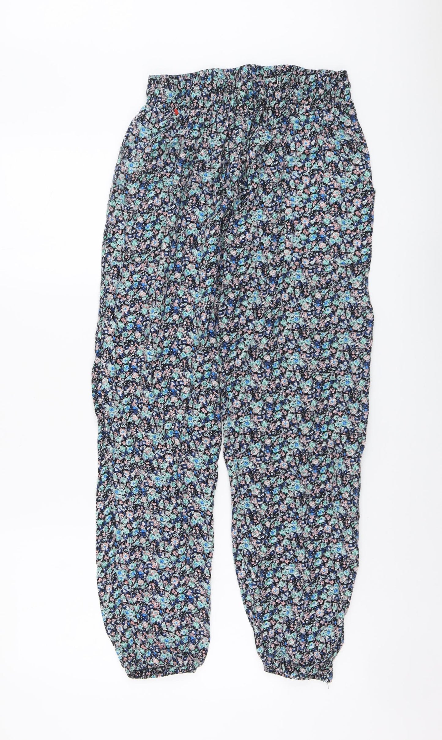 Apricot Womens Blue Floral Viscose Harem Trousers Size M L26 in Regular Drawstring