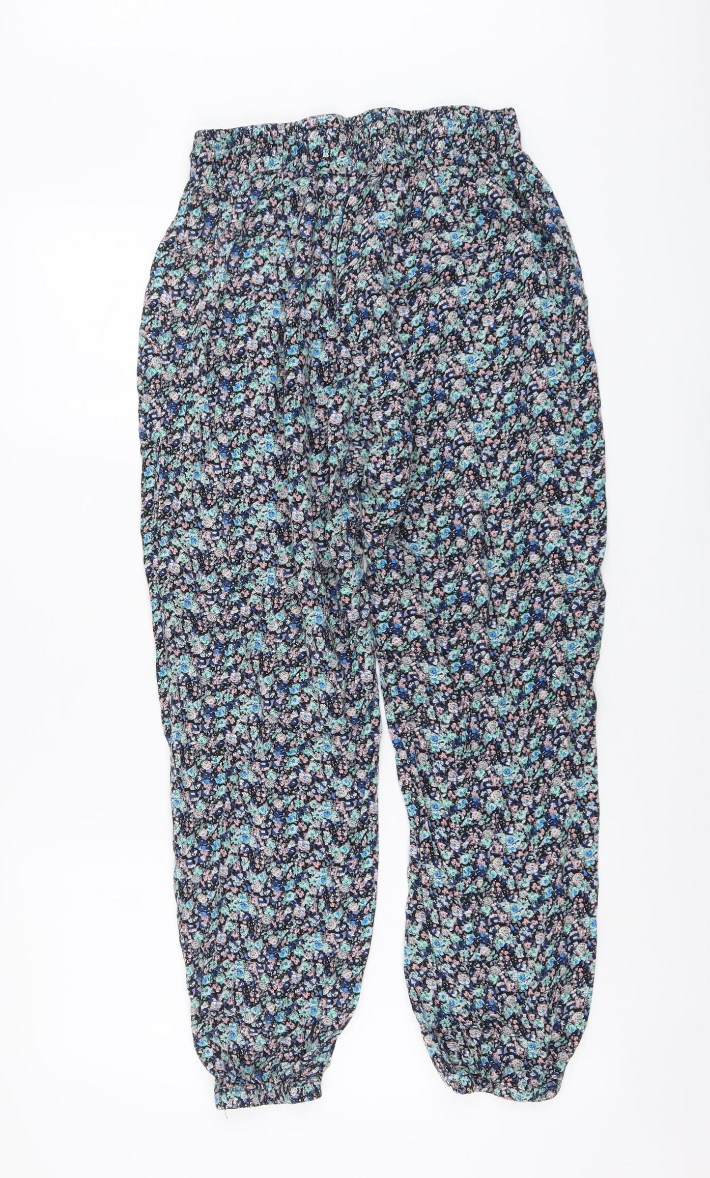 Apricot Womens Blue Floral Viscose Harem Trousers Size M L26 in Regular Drawstring