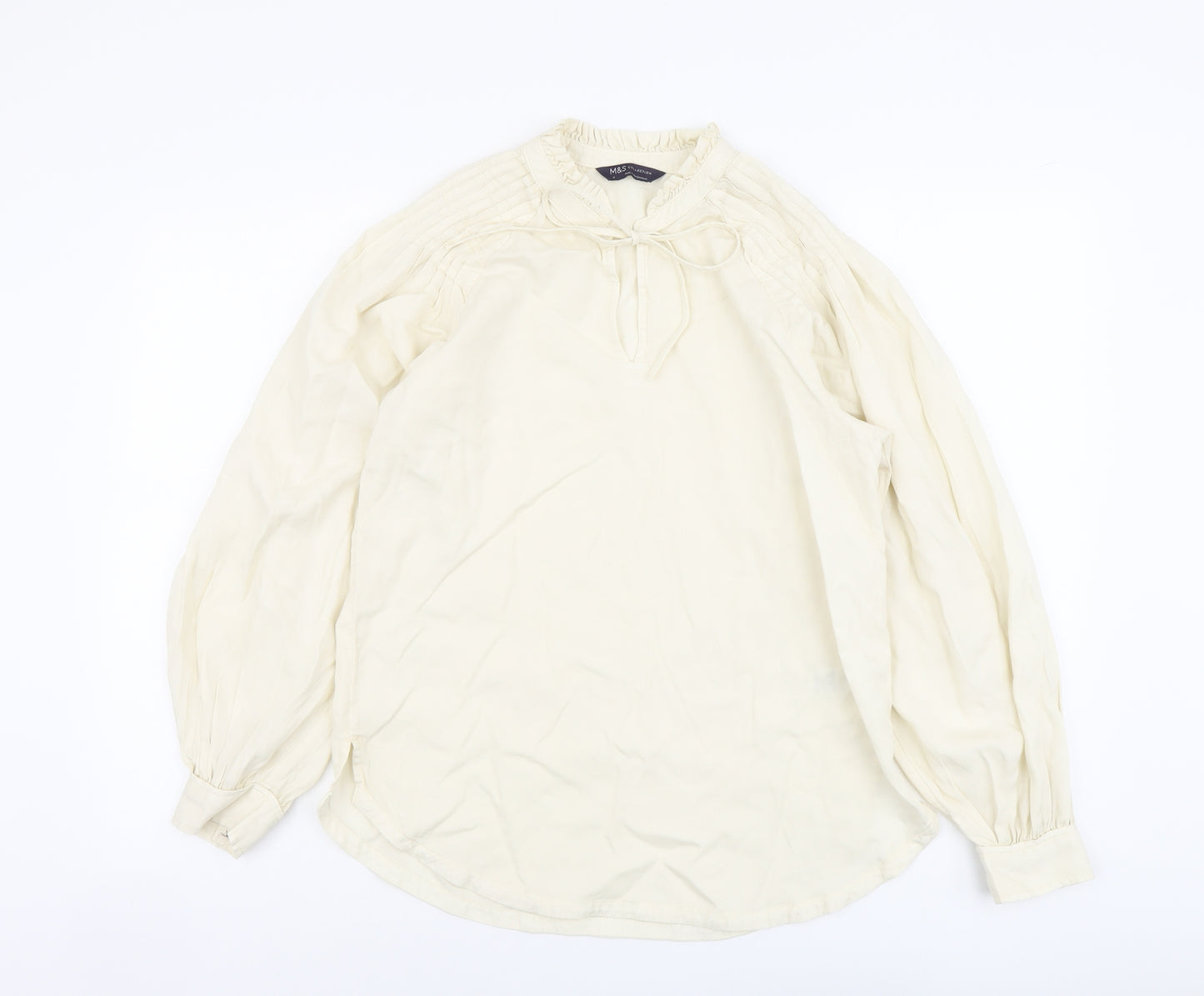 Marks and Spencer Womens Beige Lyocell Basic Blouse Size 8 Round Neck