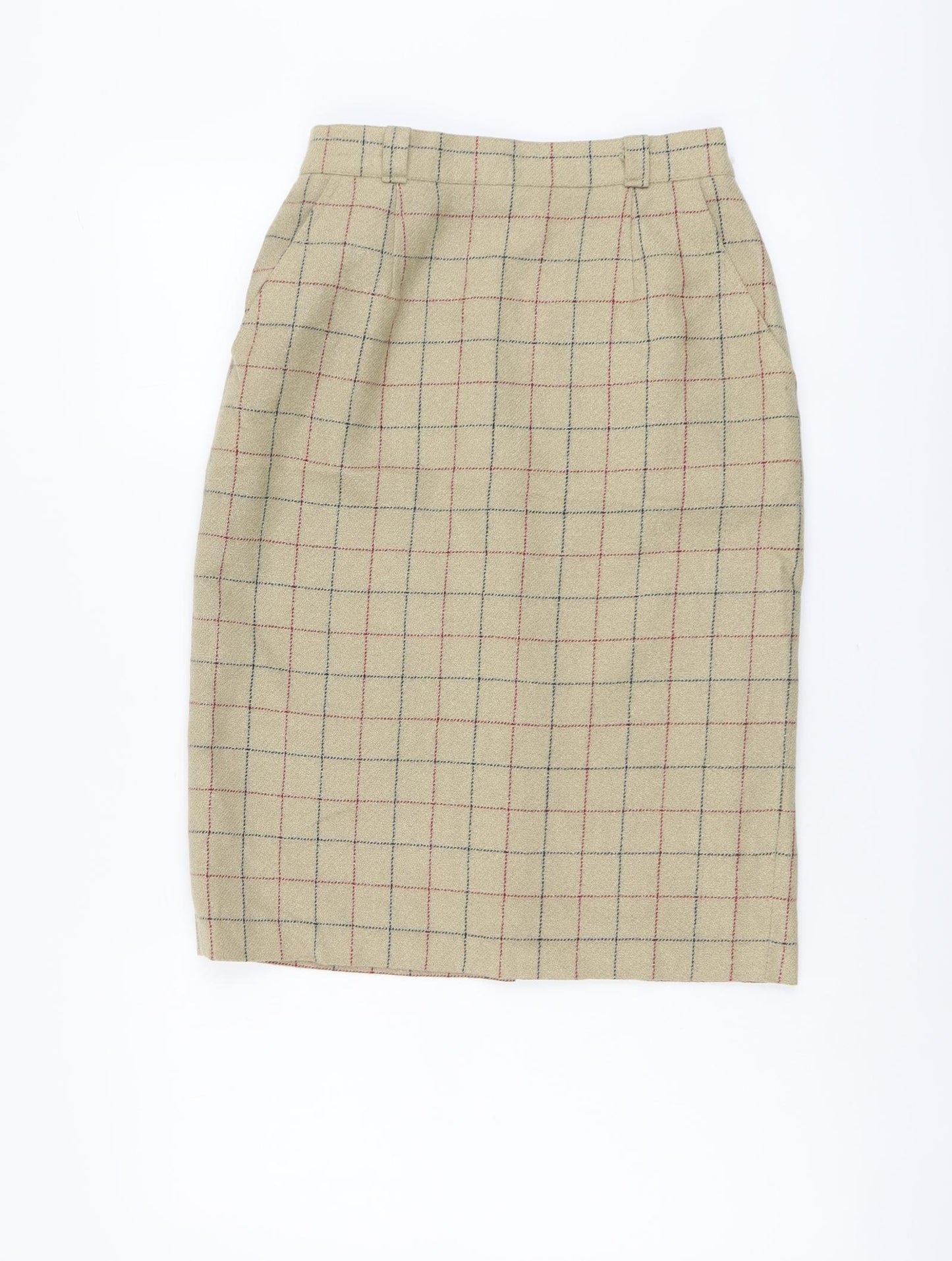 Ravens Womens Beige Check Viscose Straight & Pencil Skirt Size 8 Zip