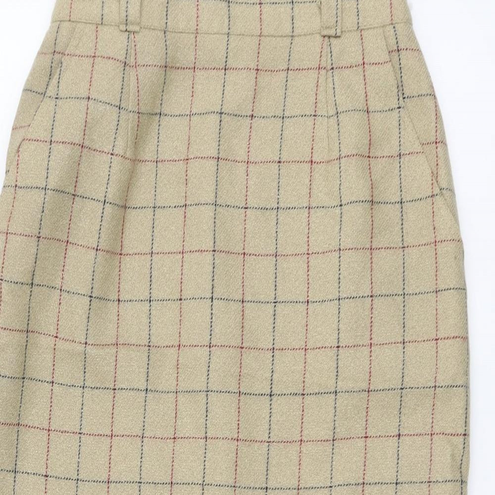 Ravens Womens Beige Check Viscose Straight & Pencil Skirt Size 8 Zip