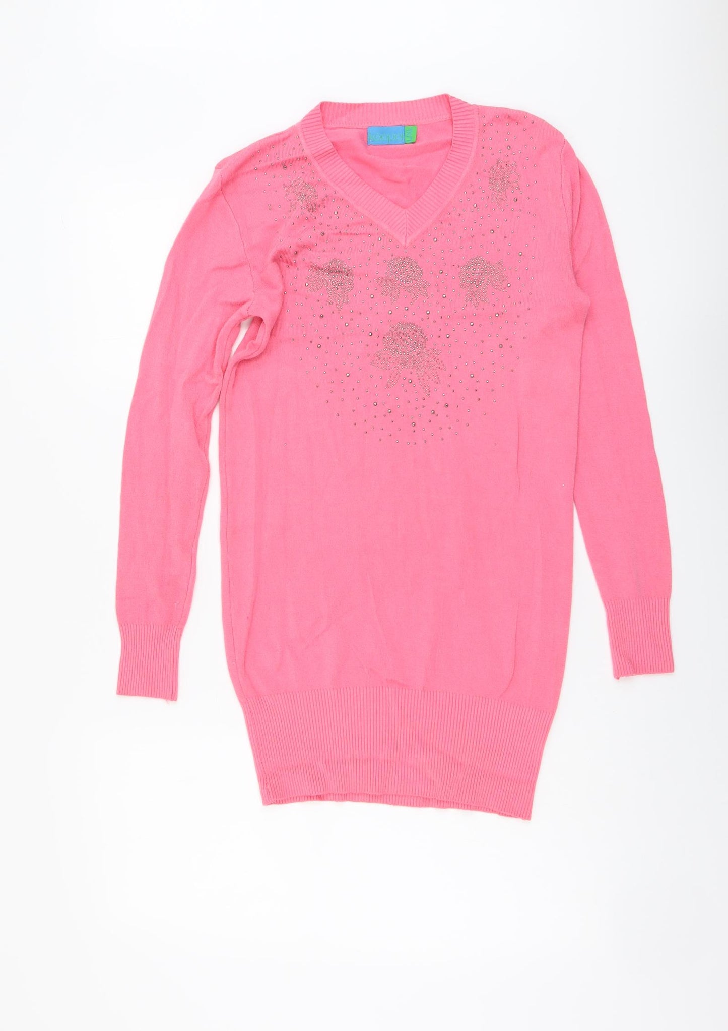 Koopol Womens Pink V-Neck Acrylic Pullover Jumper Size L