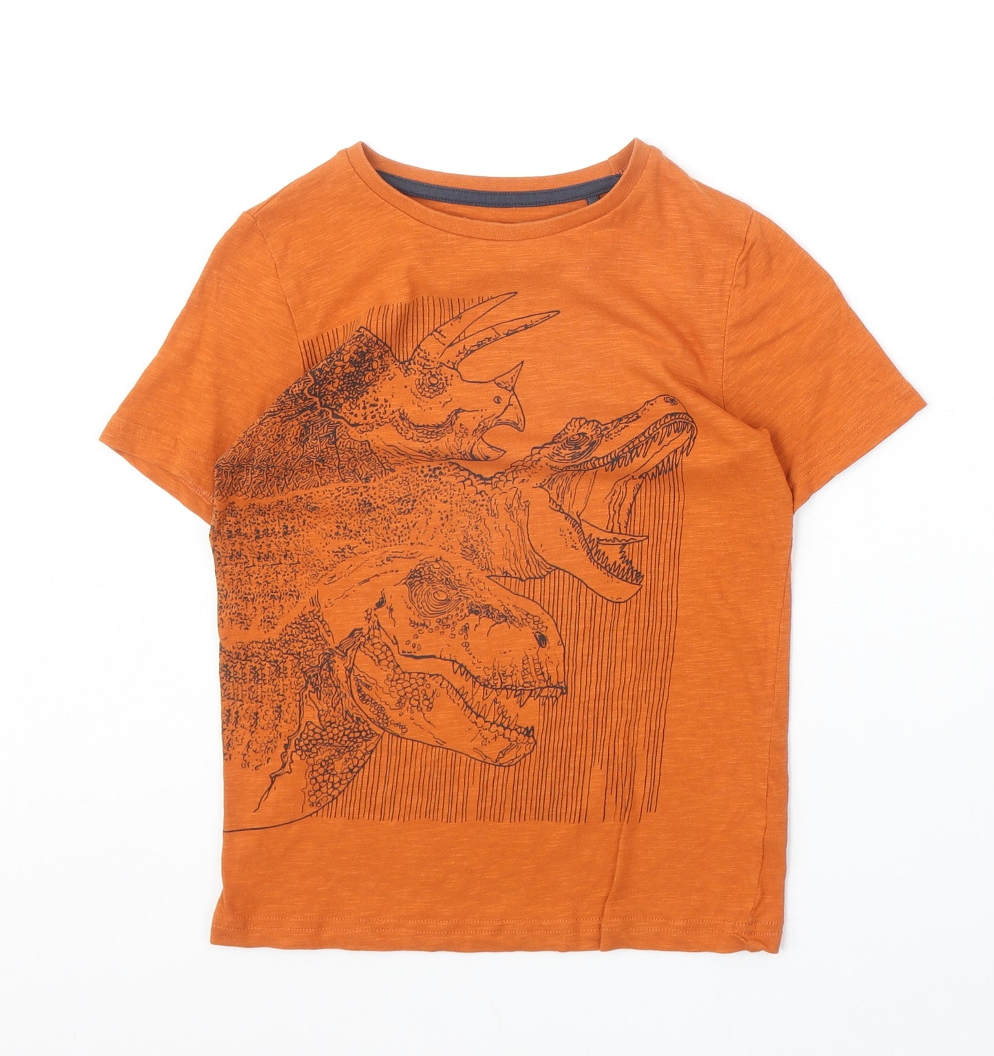 TU Boys Orange 100% Cotton Basic T-Shirt Size 8 Years Round Neck Pullover - Dinosaur