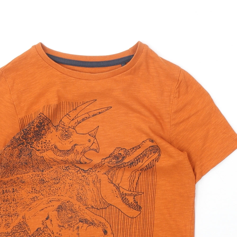 TU Boys Orange 100% Cotton Basic T-Shirt Size 8 Years Round Neck Pullover - Dinosaur