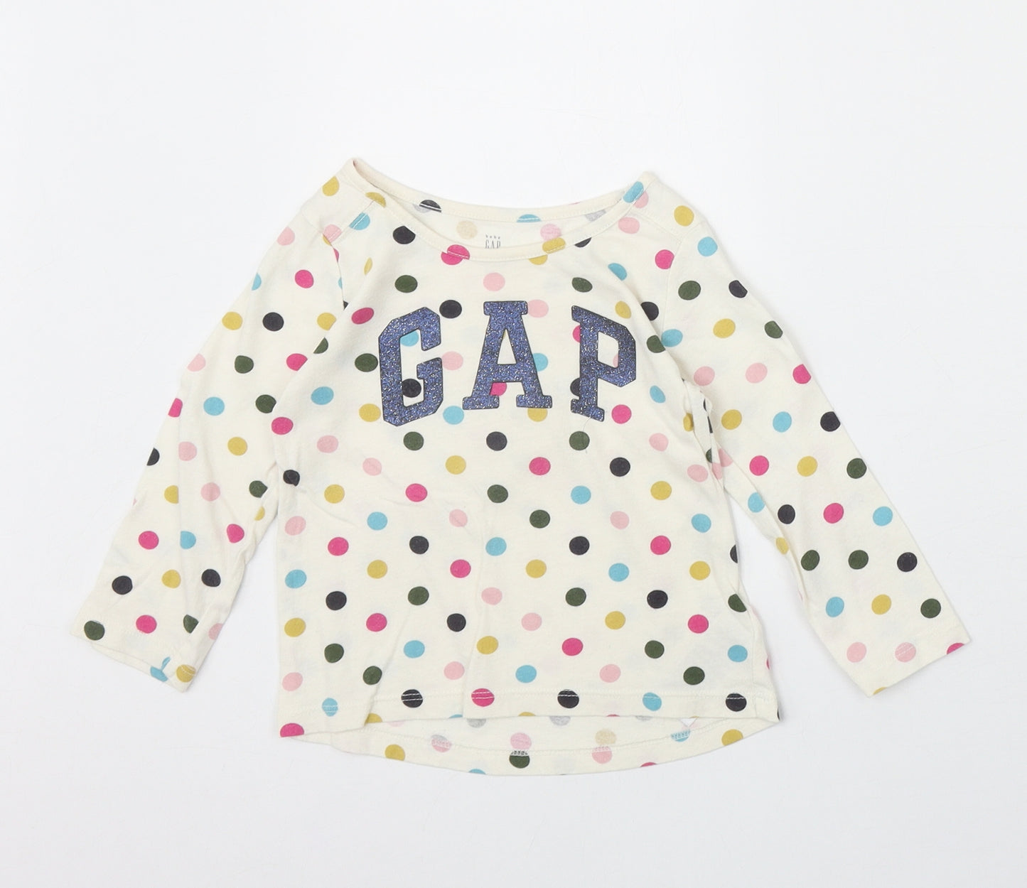 Gap Girls Beige Polka Dot 100% Cotton Pullover T-Shirt Size 18-24 Months Boat Neck Pullover