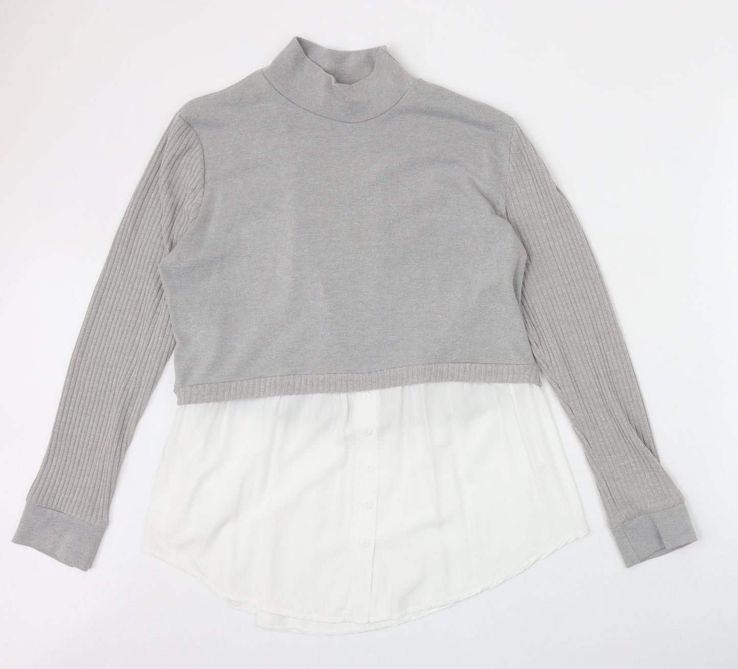 Preworn Womens Grey Mock Neck Polyester Pullover Jumper Size XL