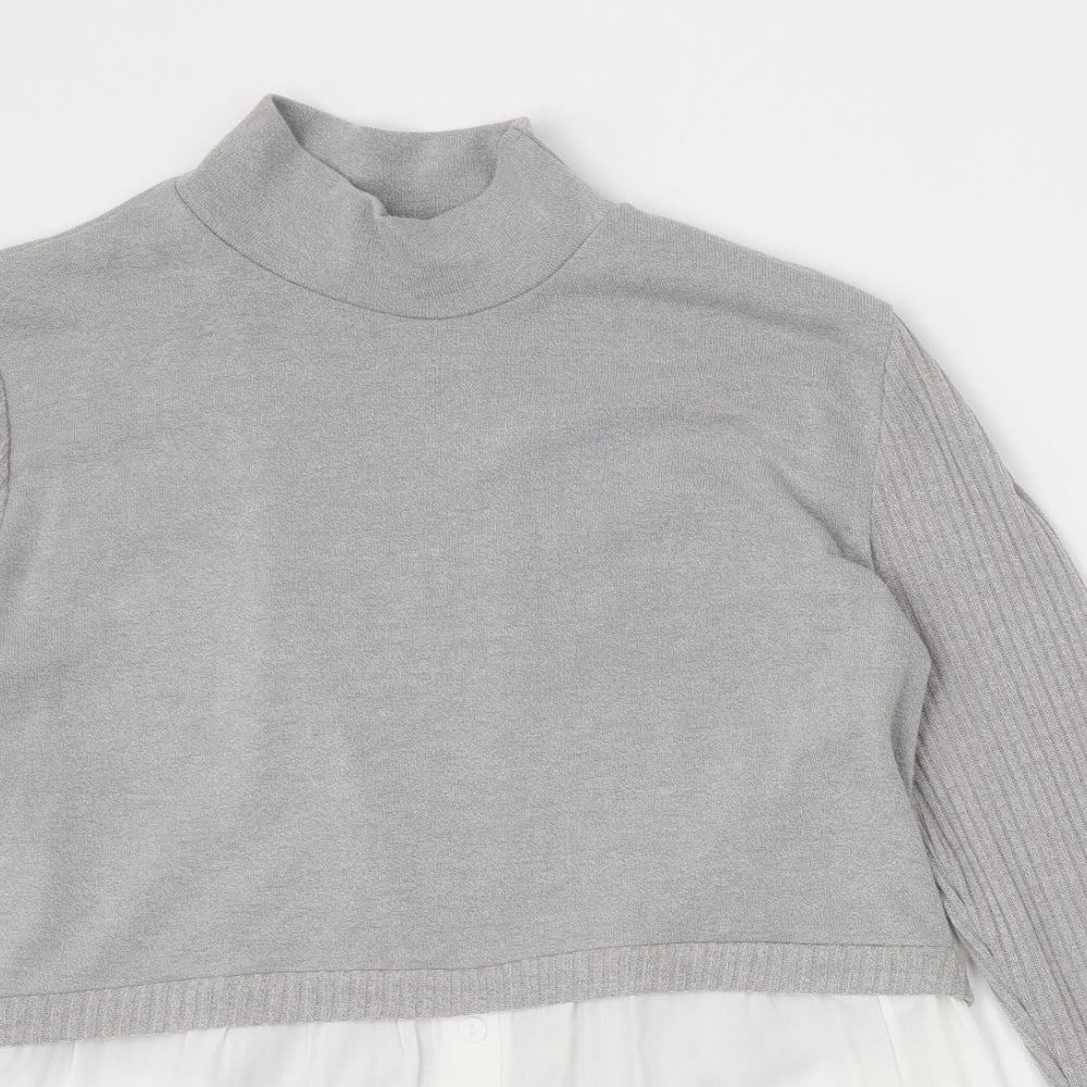 Preworn Womens Grey Mock Neck Polyester Pullover Jumper Size XL