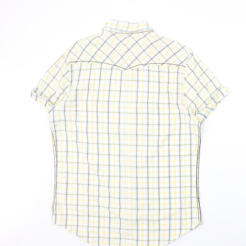 Southside Mens Yellow Plaid Cotton Button-Up Size M Collared Button