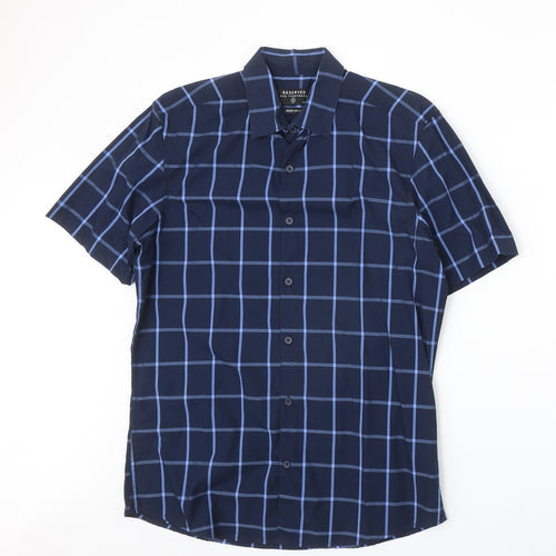 RESERVED Mens Blue Plaid Cotton Button-Up Size S Collared Button
