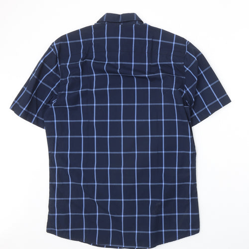RESERVED Mens Blue Plaid Cotton Button-Up Size S Collared Button