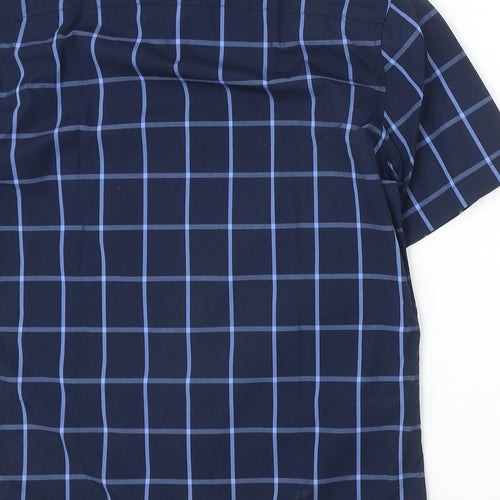 RESERVED Mens Blue Plaid Cotton Button-Up Size S Collared Button