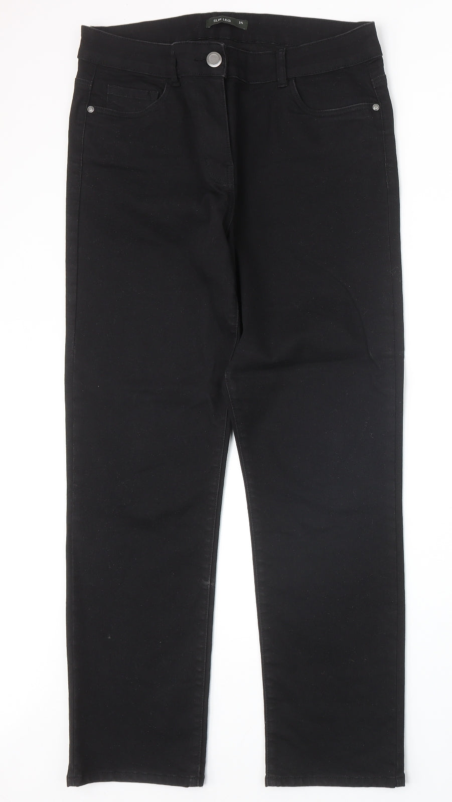 Bonmarché Womens Black Cotton Straight Jeans Size 14 Slim Zip