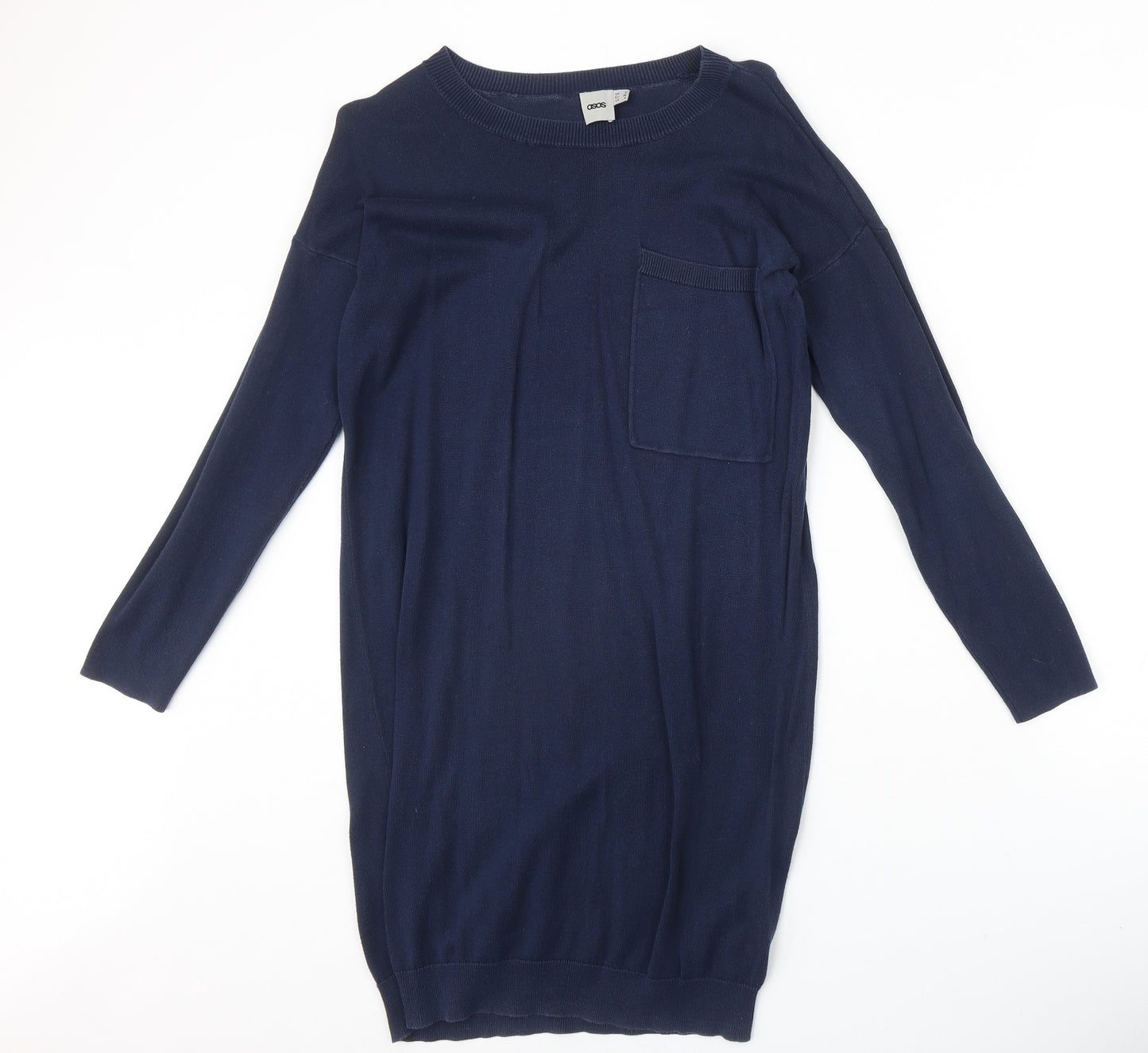 ASOS Womens Blue Acrylic Jumper Dress Size 8 Round Neck Pullover