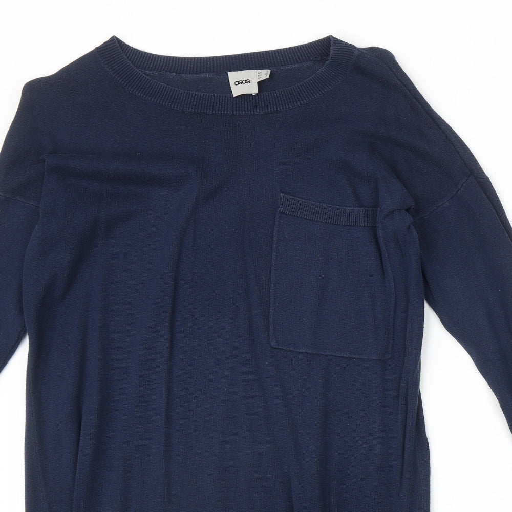 ASOS Womens Blue Acrylic Jumper Dress Size 8 Round Neck Pullover