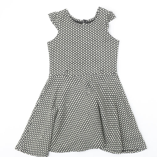Nutmeg Girls Black Geometric Acrylic Fit & Flare Size 6-7 Years Round Neck Button