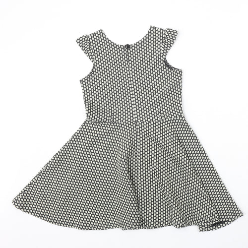 Nutmeg Girls Black Geometric Acrylic Fit & Flare Size 6-7 Years Round Neck Button