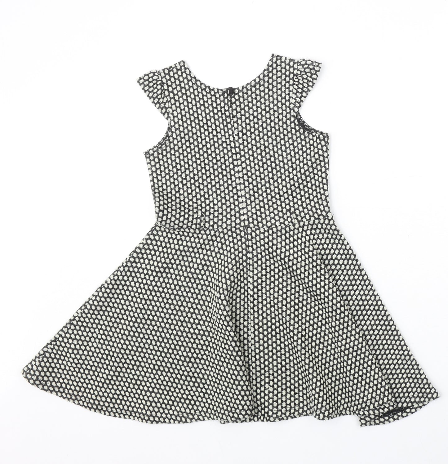 Nutmeg Girls Black Geometric Acrylic Fit & Flare Size 6-7 Years Round Neck Button