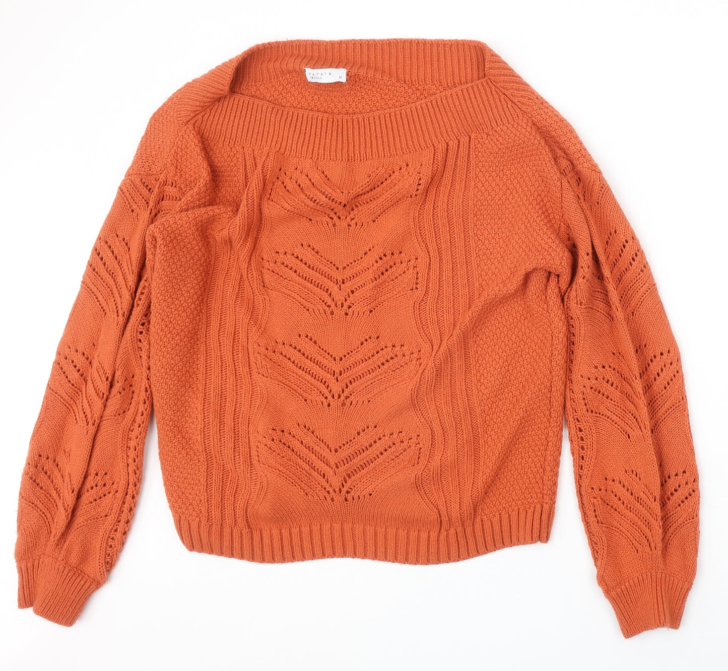 Papaya Womens Orange Boat Neck Acrylic Pullover Jumper Size M