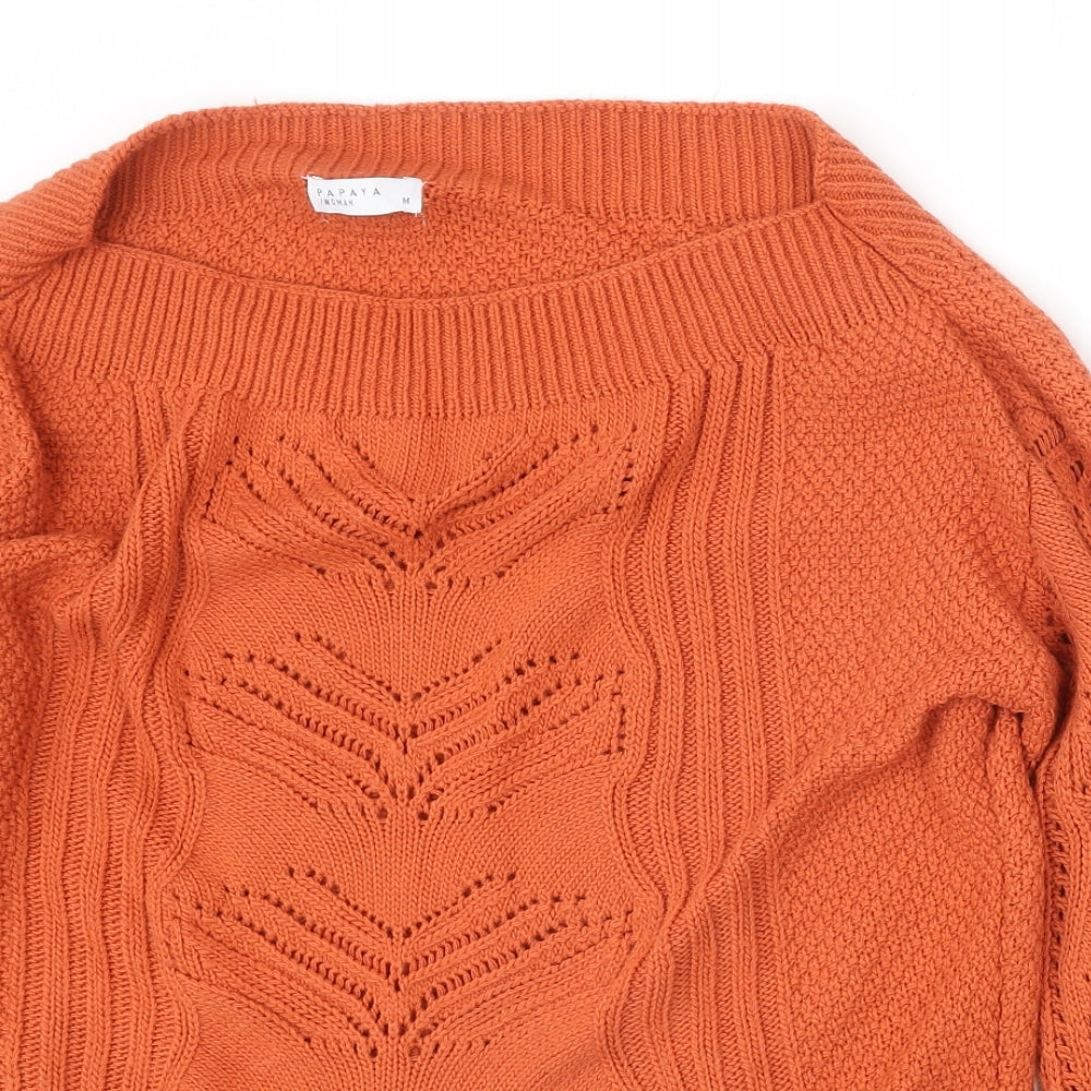 Papaya Womens Orange Boat Neck Acrylic Pullover Jumper Size M