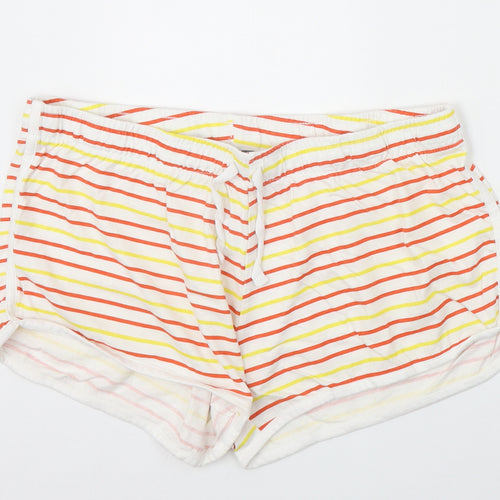 Primark Womens Ivory Striped 100% Cotton Sweat Shorts Size L Regular Drawstring