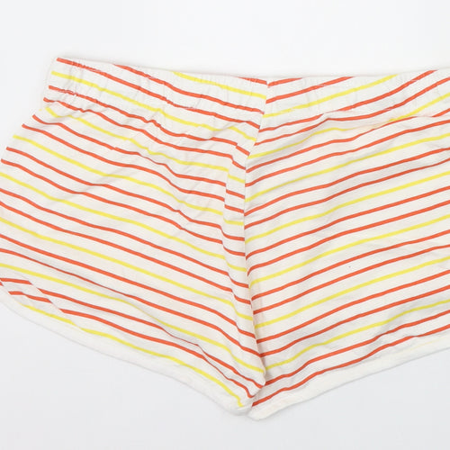 Primark Womens Ivory Striped 100% Cotton Sweat Shorts Size L Regular Drawstring