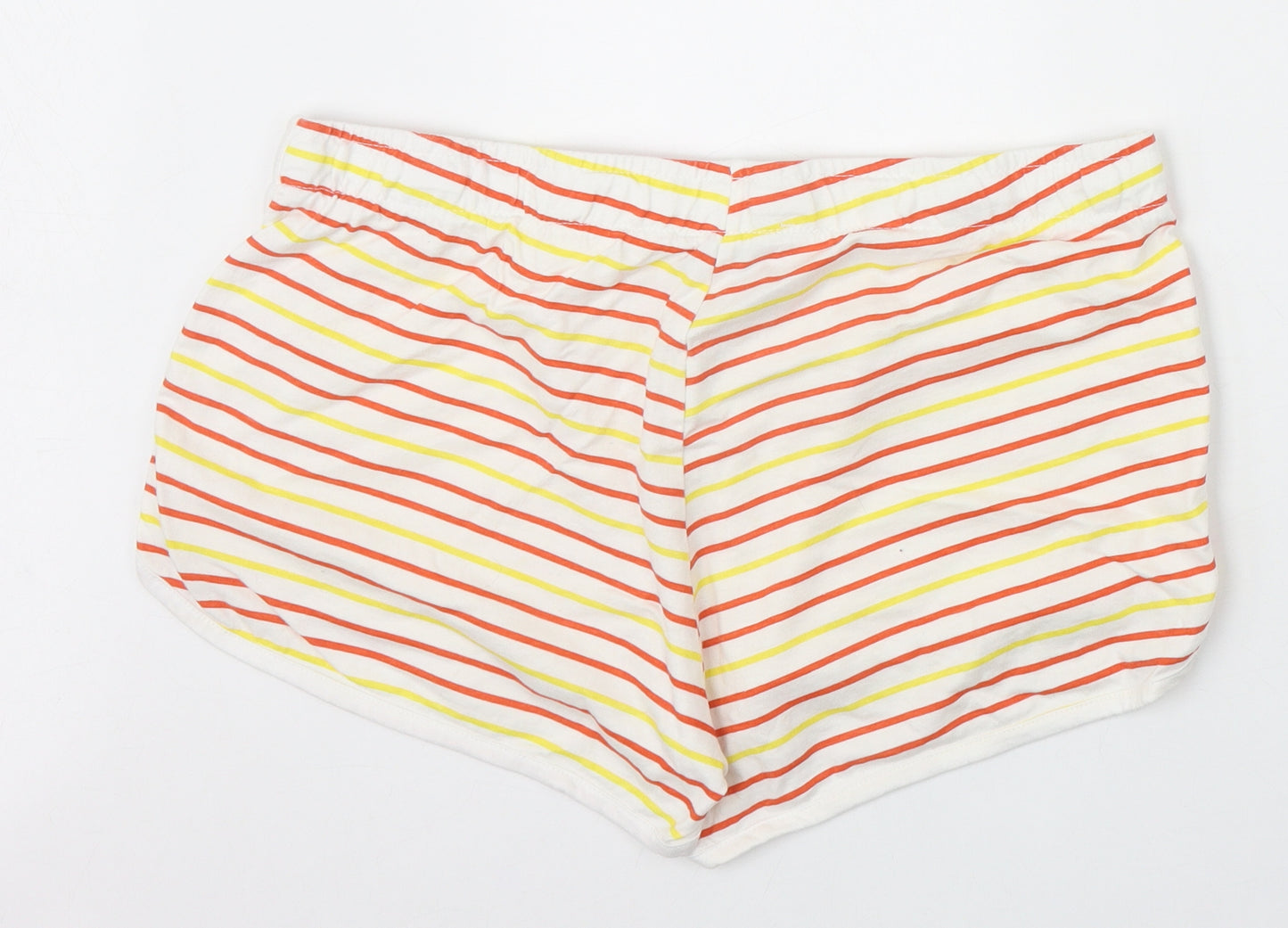 Primark Womens Ivory Striped 100% Cotton Sweat Shorts Size L Regular Drawstring