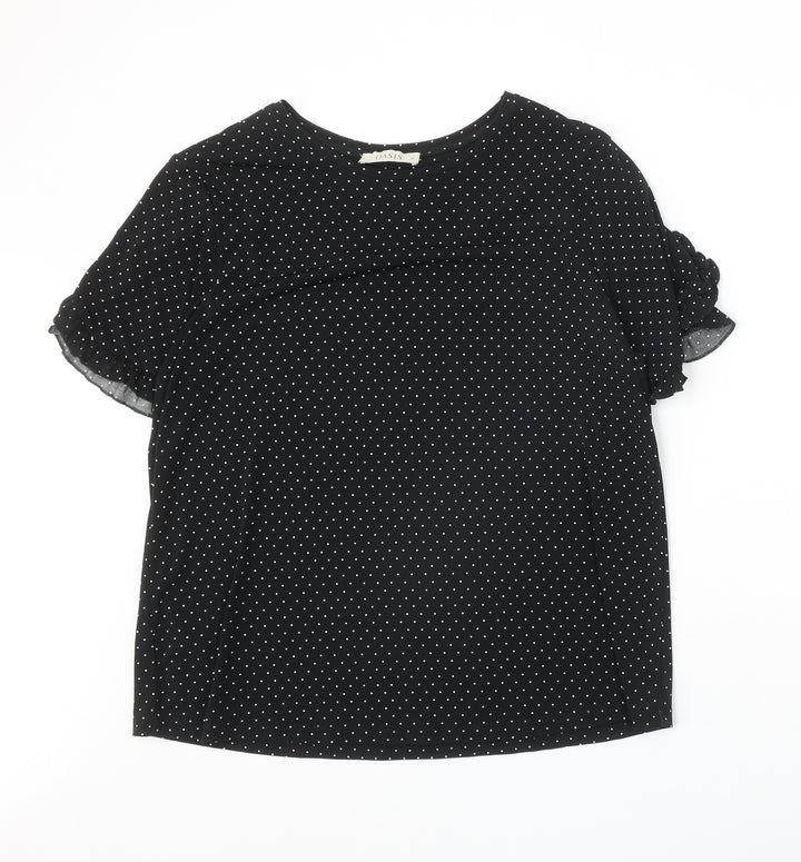 Oasis Womens Black Polka Dot Polyester Basic T-Shirt Size M Boat Neck