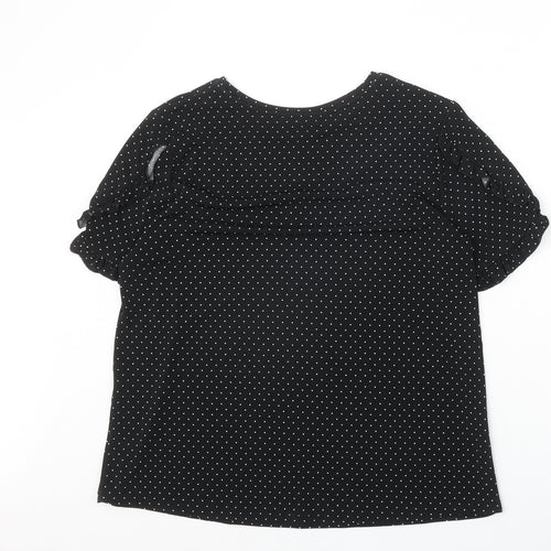 Oasis Womens Black Polka Dot Polyester Basic T-Shirt Size M Boat Neck
