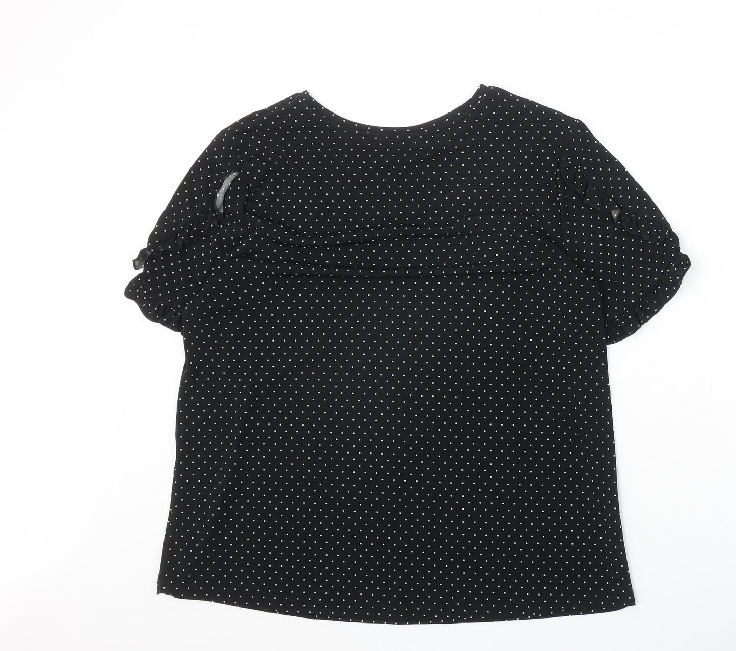 Oasis Womens Black Polka Dot Polyester Basic T-Shirt Size M Boat Neck