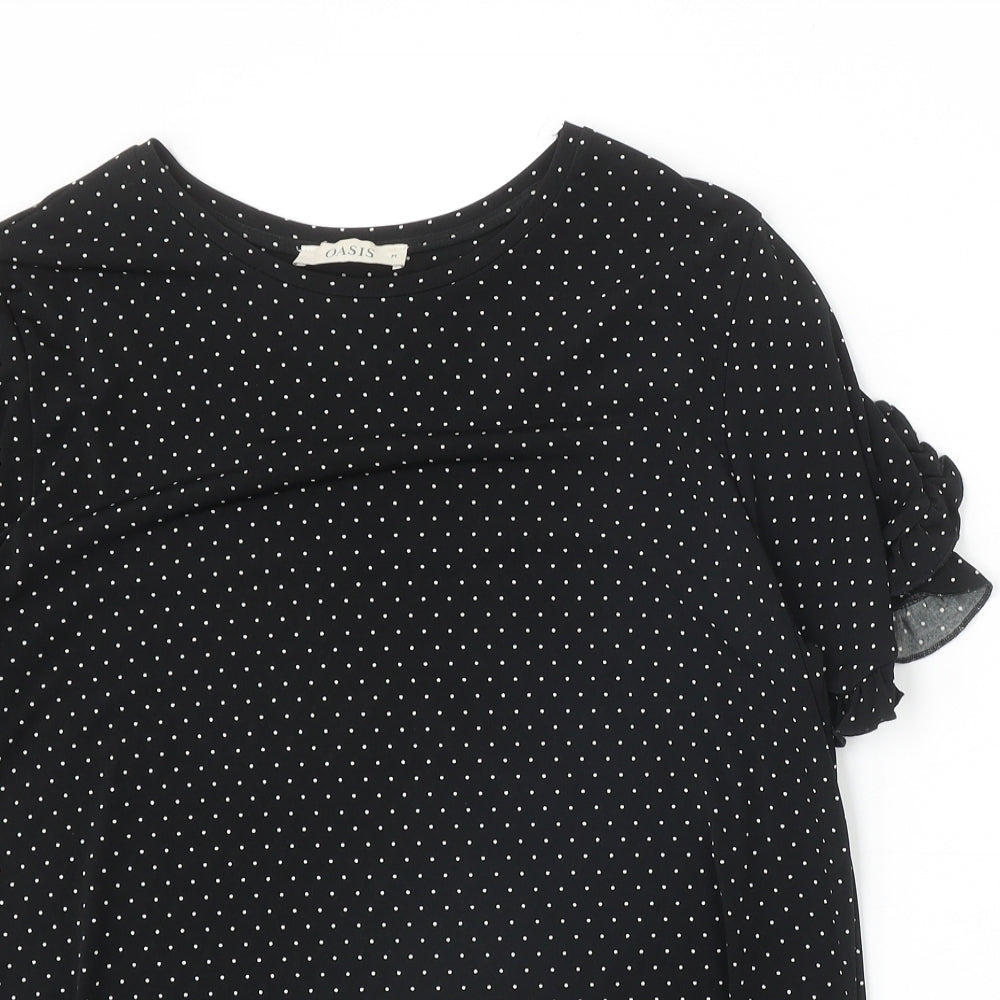 Oasis Womens Black Polka Dot Polyester Basic T-Shirt Size M Boat Neck