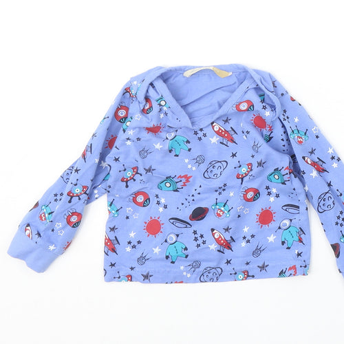 Lullaby Boys Blue Geometric Polyester Basic T-Shirt Size 6-9 Months Round Neck Pullover - Space