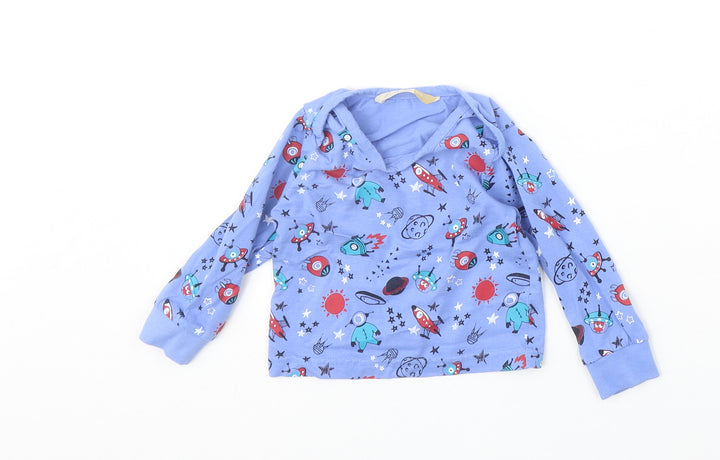 Lullaby Boys Blue Geometric Polyester Basic T-Shirt Size 6-9 Months Round Neck Pullover - Space