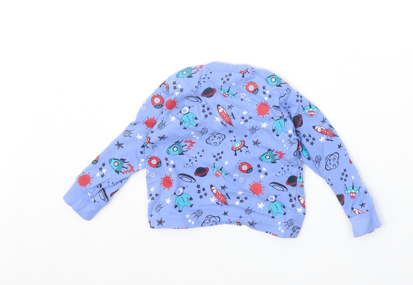Lullaby Boys Blue Geometric Polyester Basic T-Shirt Size 6-9 Months Round Neck Pullover - Space