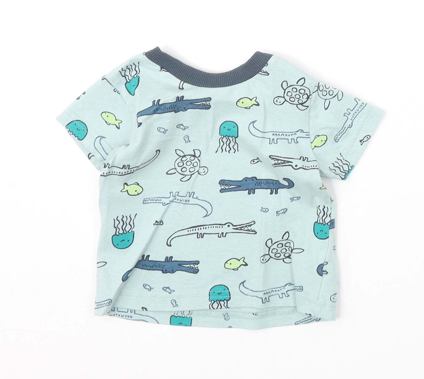 Nutmeg Boys Blue Geometric 100% Cotton Basic T-Shirt Size 6-9 Months Round Neck Snap - Crocodile