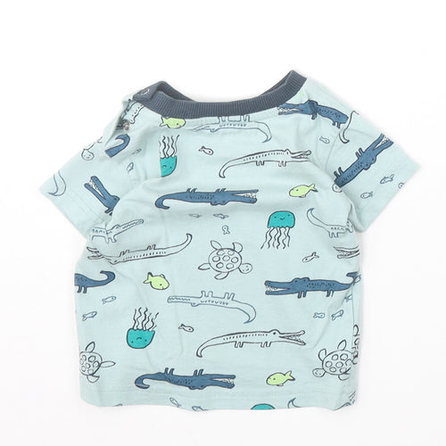 Nutmeg Boys Blue Geometric 100% Cotton Basic T-Shirt Size 6-9 Months Round Neck Snap - Crocodile