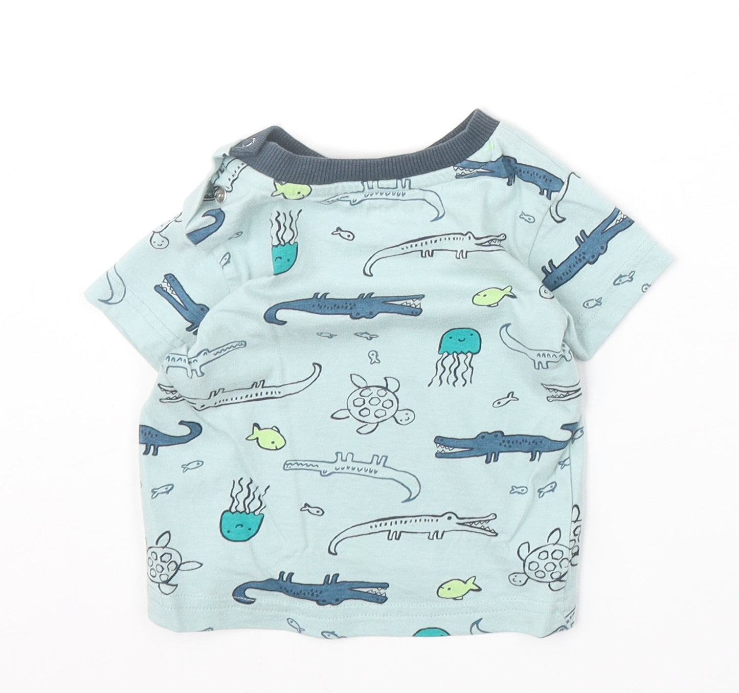 Nutmeg Boys Blue Geometric 100% Cotton Basic T-Shirt Size 6-9 Months Round Neck Snap - Crocodile