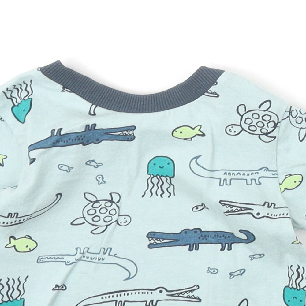 Nutmeg Boys Blue Geometric 100% Cotton Basic T-Shirt Size 6-9 Months Round Neck Snap - Crocodile