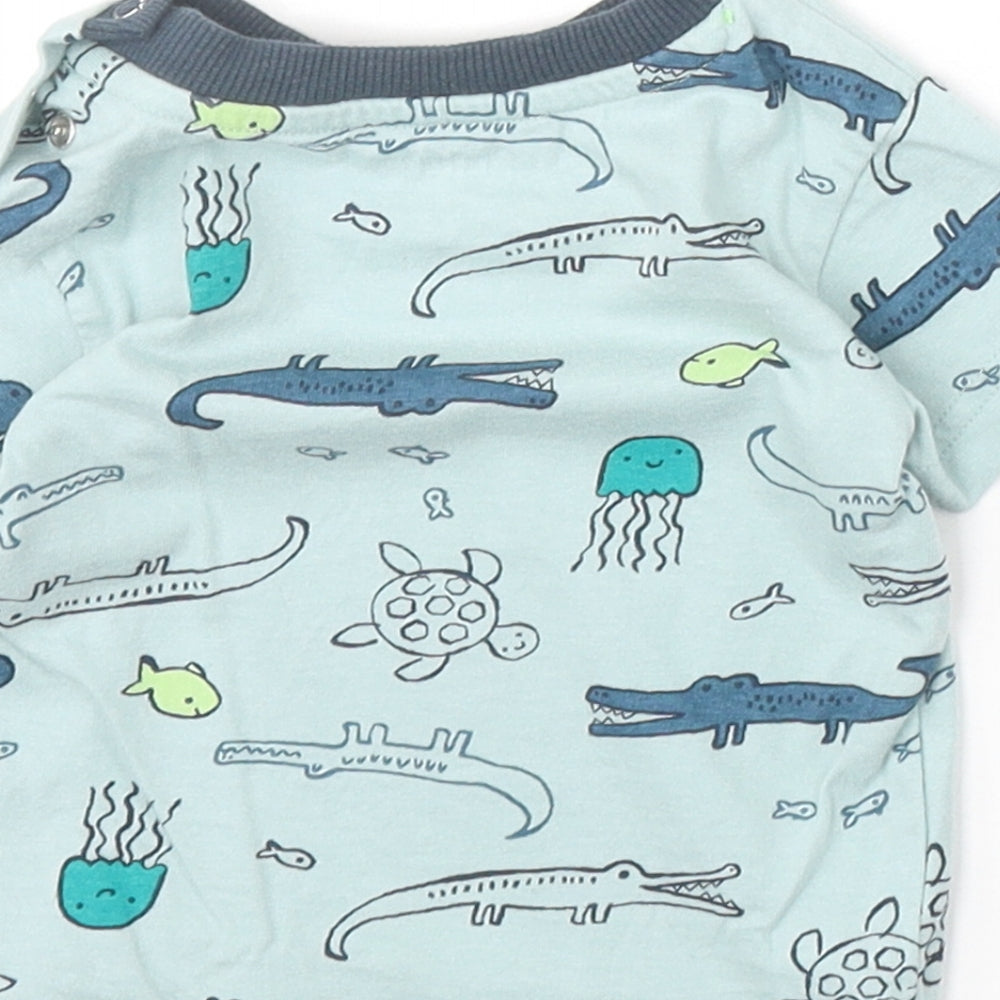 Nutmeg Boys Blue Geometric 100% Cotton Basic T-Shirt Size 6-9 Months Round Neck Snap - Crocodile