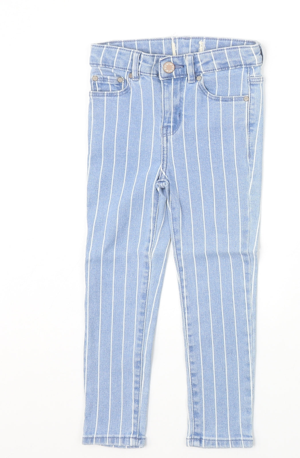 Preworn Girls Blue Striped Cotton Skinny Jeans Size 4 Years Regular Zip