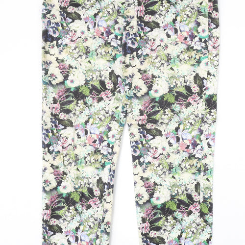 Zara Womens Multicoloured Floral Cotton Trousers Size M Regular Zip
