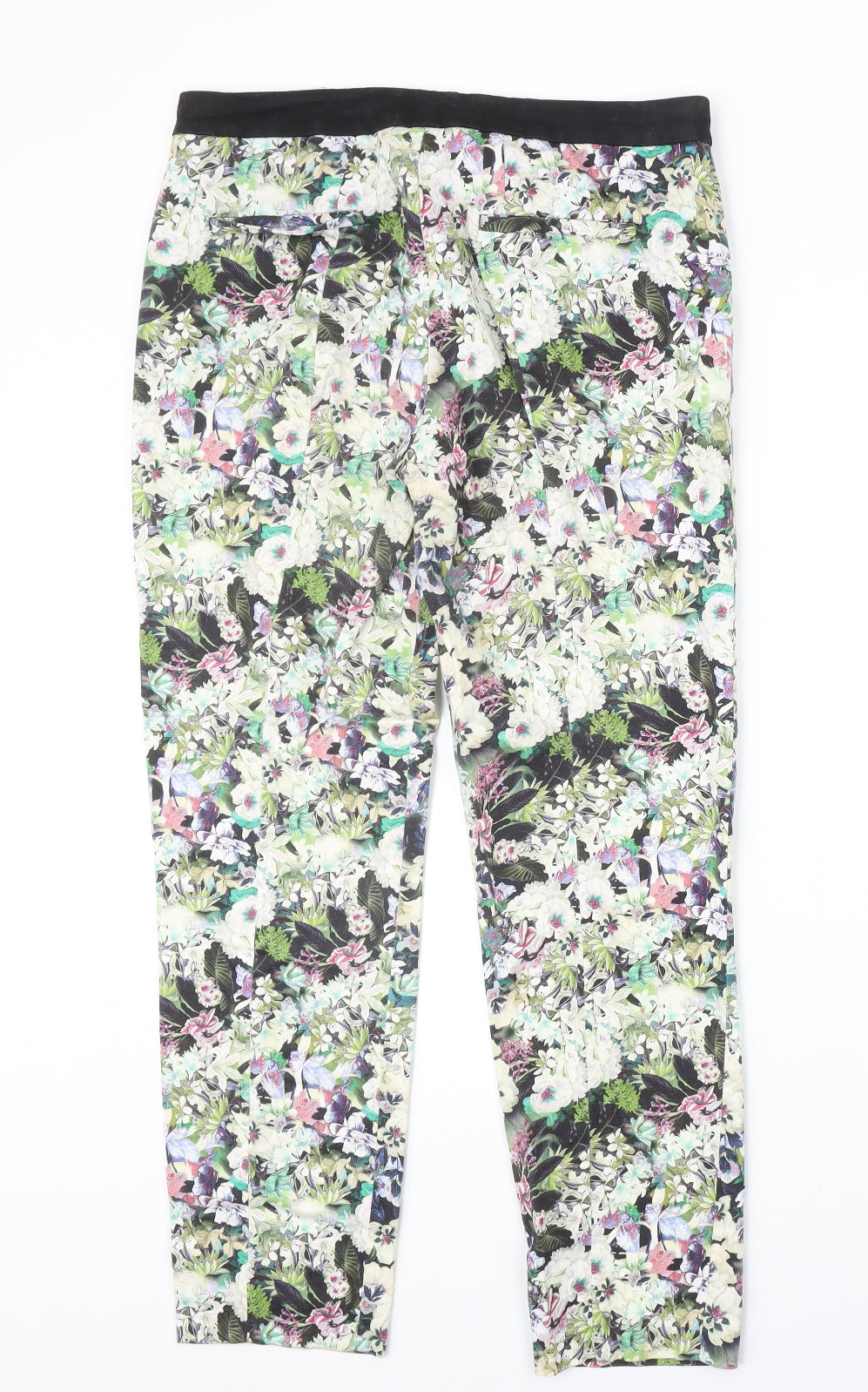 Zara Womens Multicoloured Floral Cotton Trousers Size M Regular Zip
